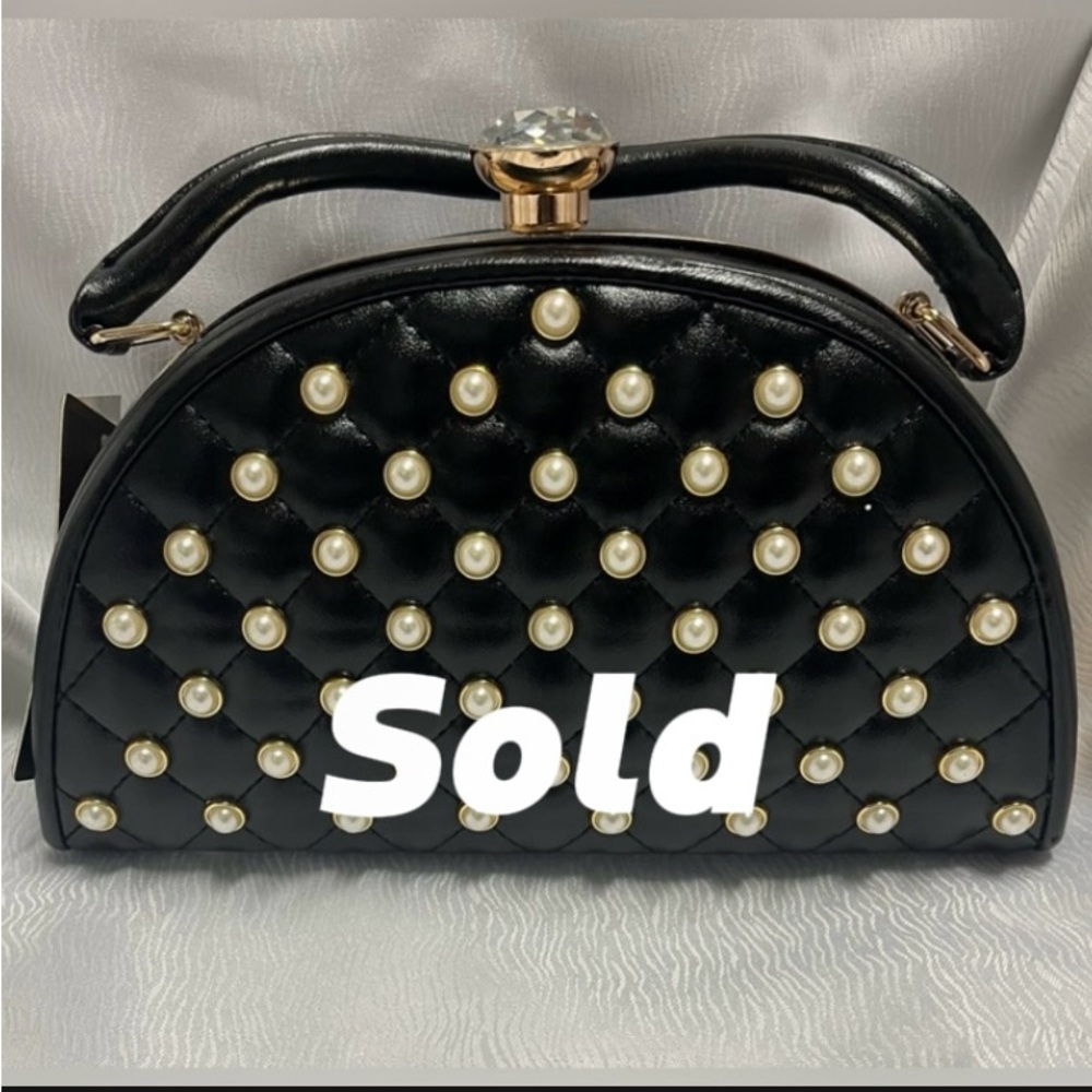 NWT Elegant Black Pearl-Studded Handbag
